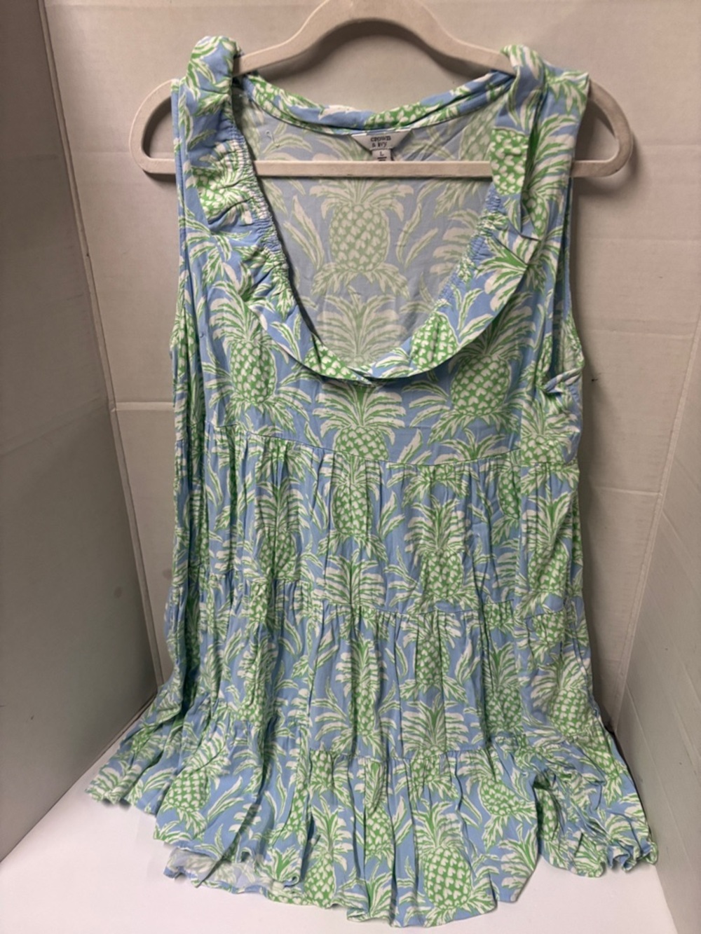 Sleeveless Pineapple Print dress  - Light Blue & Green